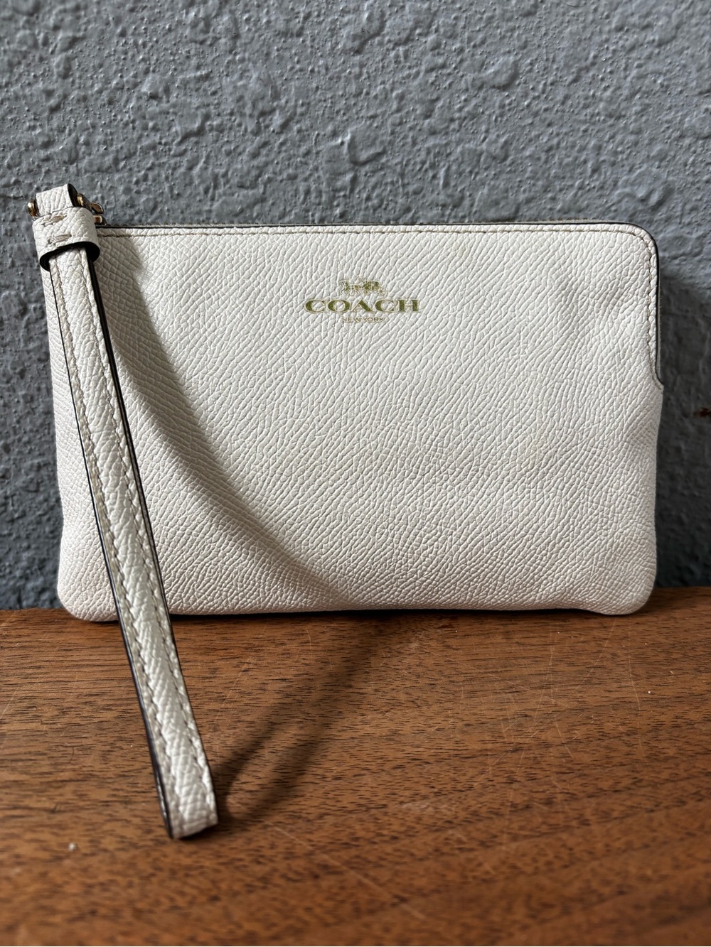 COACH Chalk Leather Corner Zip Wristlet